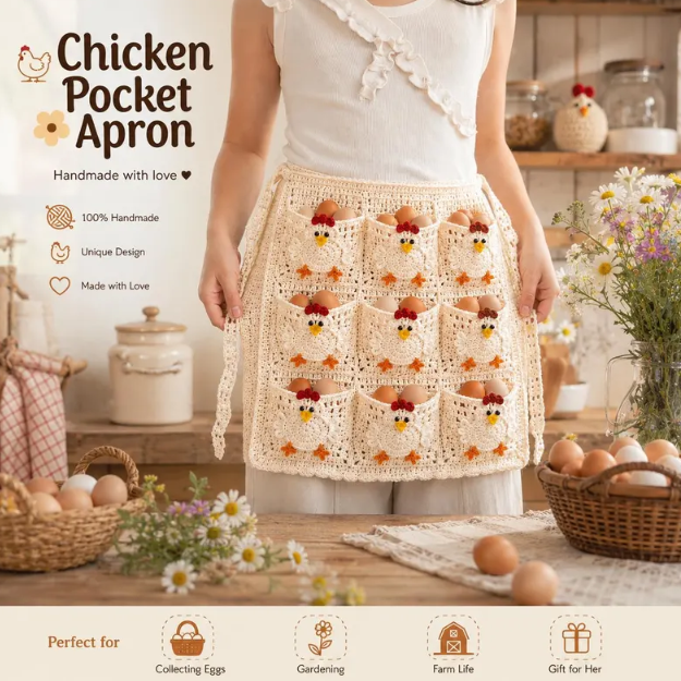 Egg Apron, Country-style Egg Collecting Apron Crochet Kit