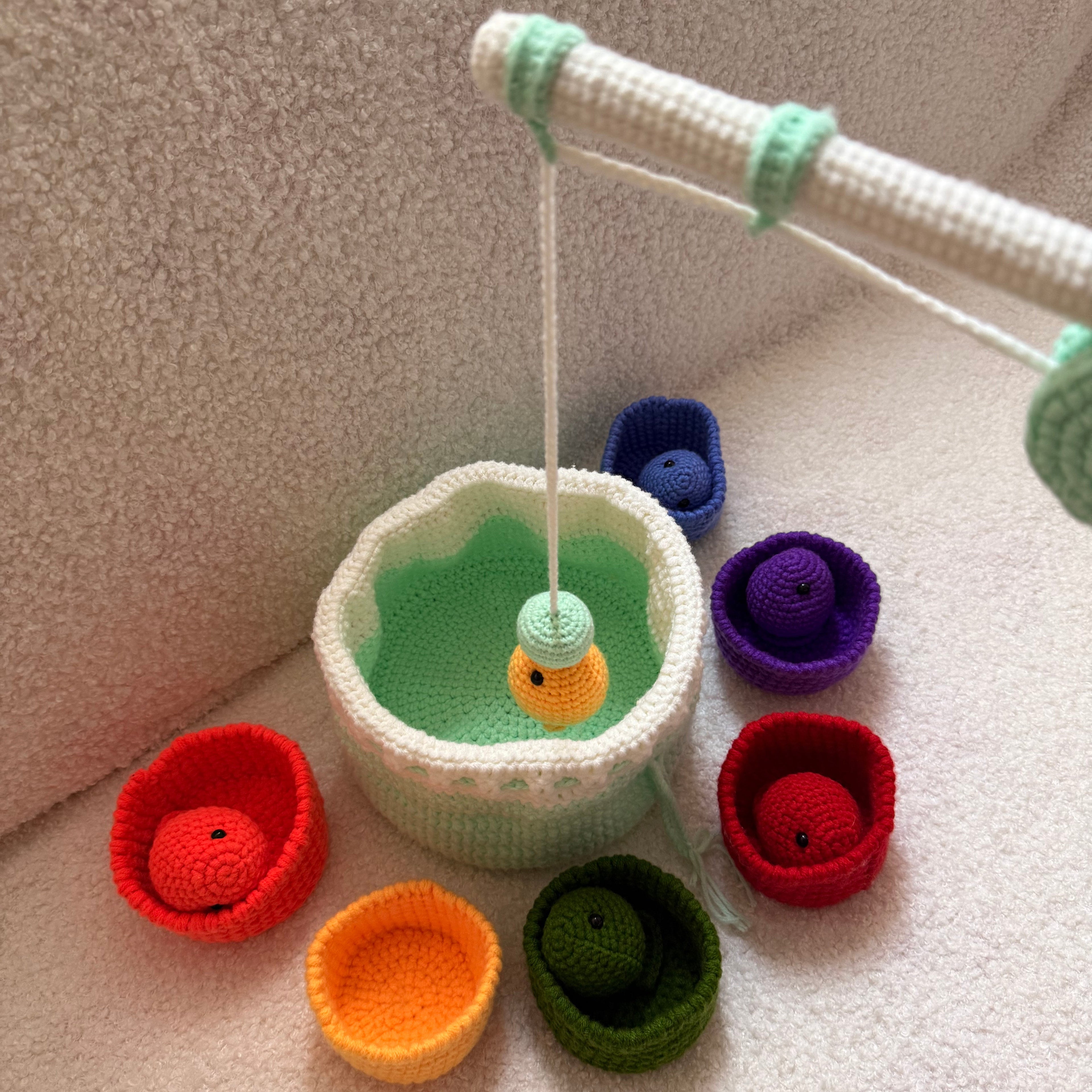 What is inside the Montessori fishing game crochet kit