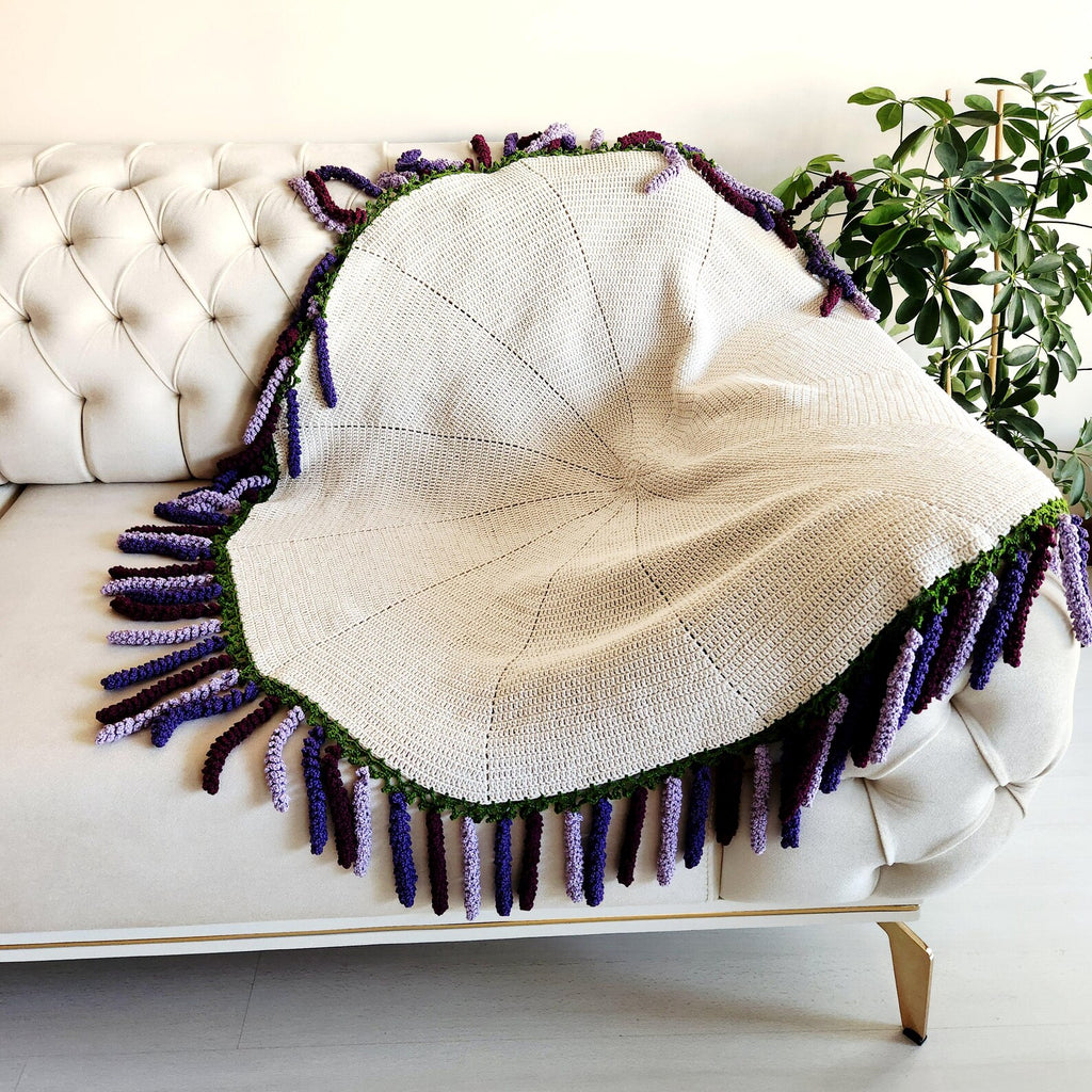Handmade Crochet Lavender Tulip Blanket, Organic Cotton Throw, Valentine’s Day & Wedding Gift