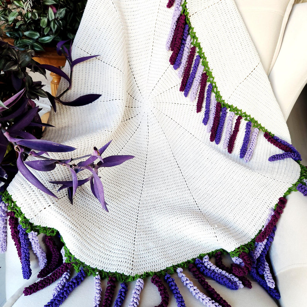 Handmade Crochet Lavender Tulip Blanket, Organic Cotton Throw, Valentine’s Day & Wedding Gift