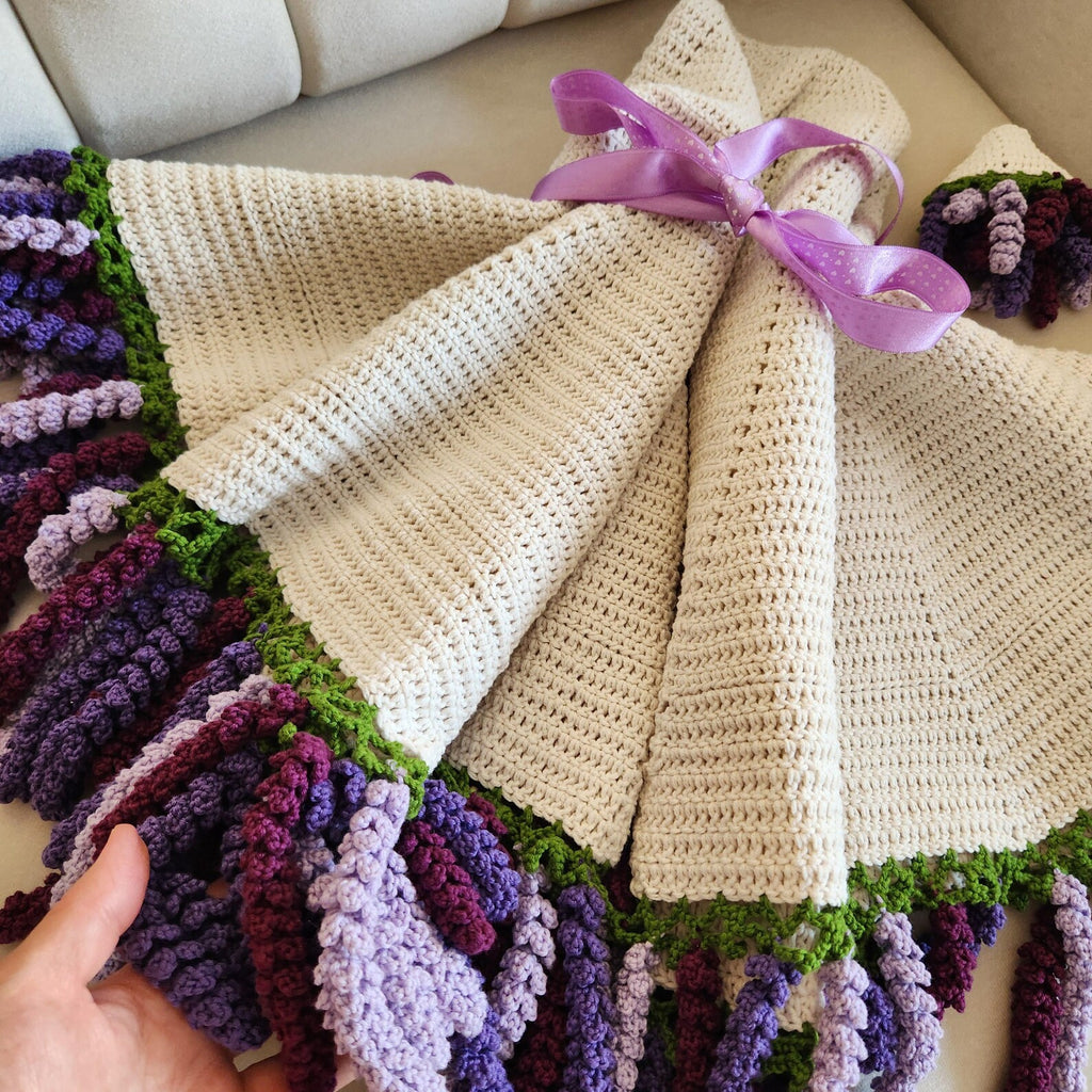 Handmade Crochet Lavender Tulip Blanket, Organic Cotton Throw, Valentine’s Day & Wedding Gift