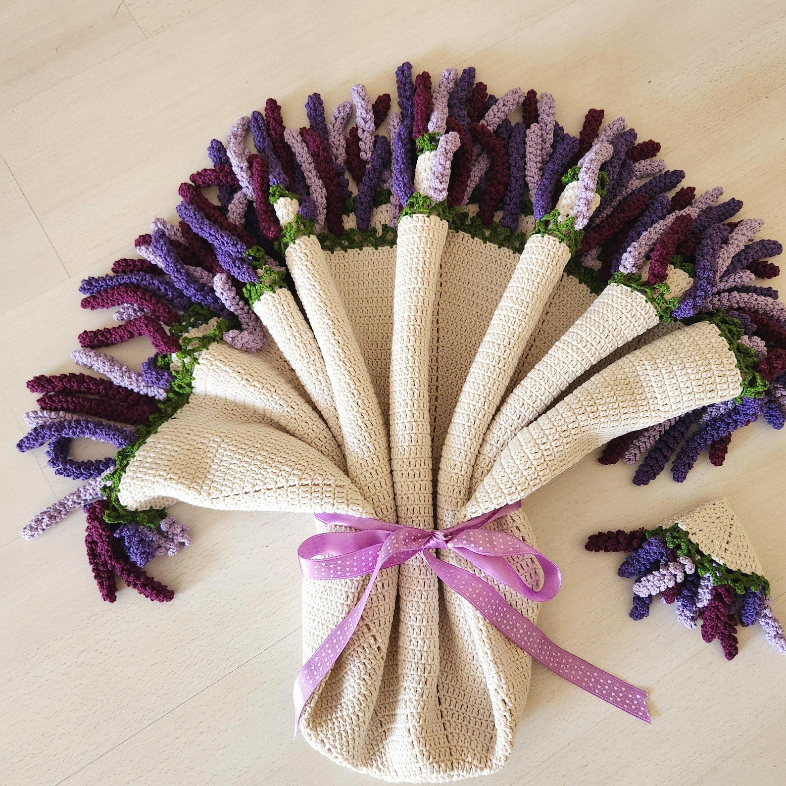 Handmade Crochet Lavender Tulip Blanket, Organic Cotton Throw, Valentine’s Day & Wedding Gift