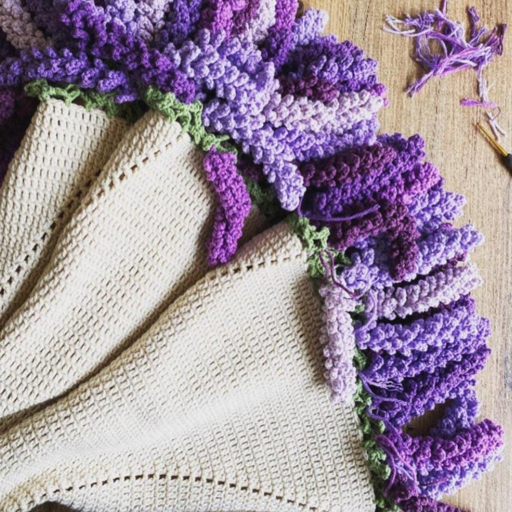 Handmade Crochet Lavender Tulip Blanket, Organic Cotton Throw, Valentine’s Day & Wedding Gift