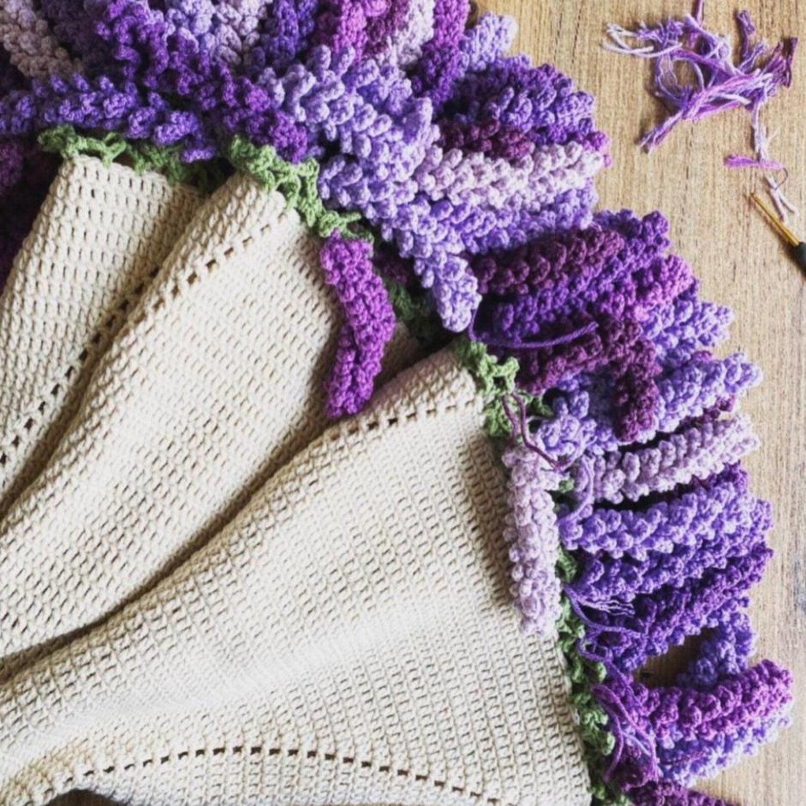 Handmade Crochet Lavender Tulip Blanket, Organic Cotton Throw, Valentine’s Day & Wedding Gift