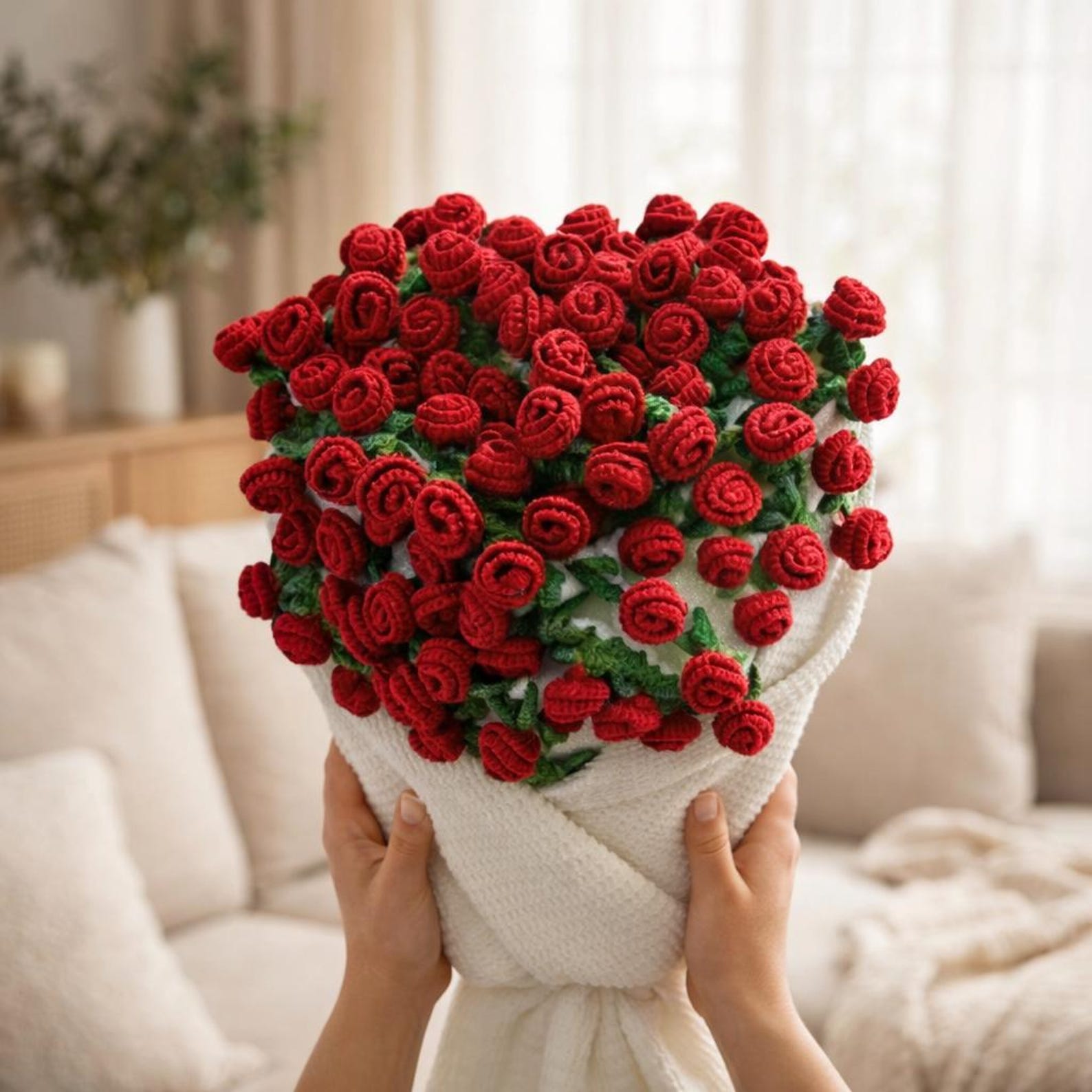 Rose Bouquet Blanket,2-in-1 Crochet Flower Throw,Mother's Day Gift,Romantic Anniversary Present, Cozy Handmade Rose Blanket,Anniversary Gift