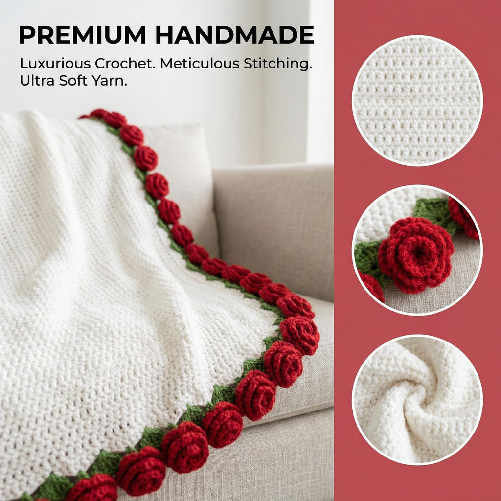 Handmade Crochet Rose Bouquet Blanket
