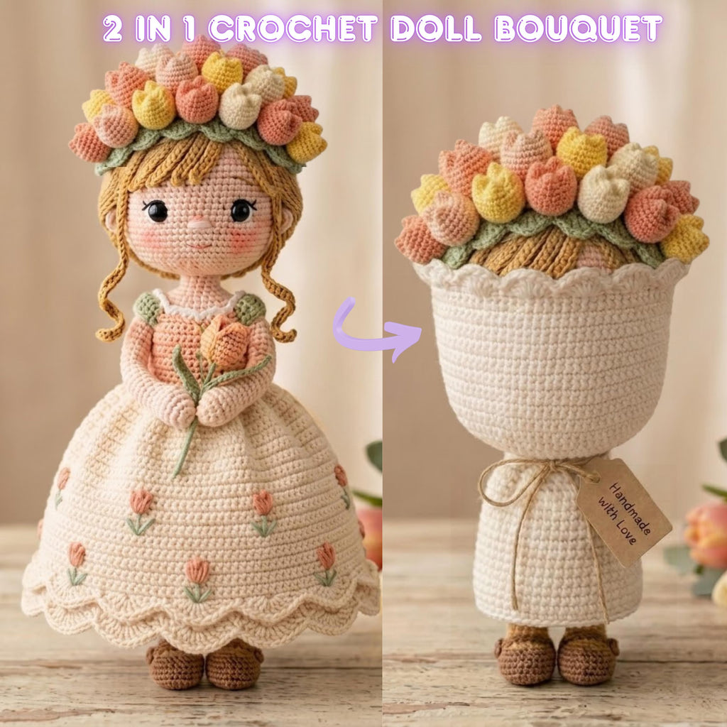 2 in 1 Flip Princess Flower Doll Bouquet Crochet Kit