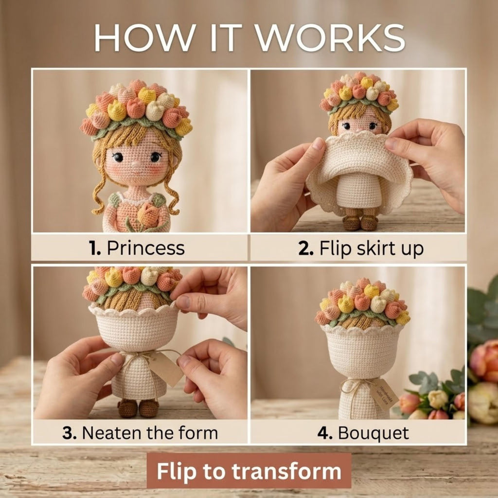 2 in 1 Flip Princess Flower Doll Bouquet Crochet Kit