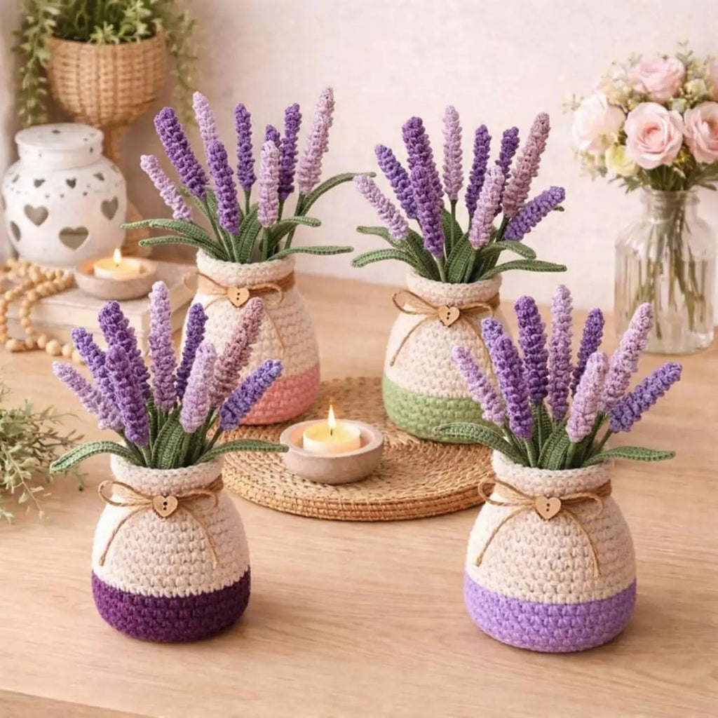 Handmade Crochet Lavender Bouquet, Light Purple & Purple Flowers, Desk Decor Home Gift