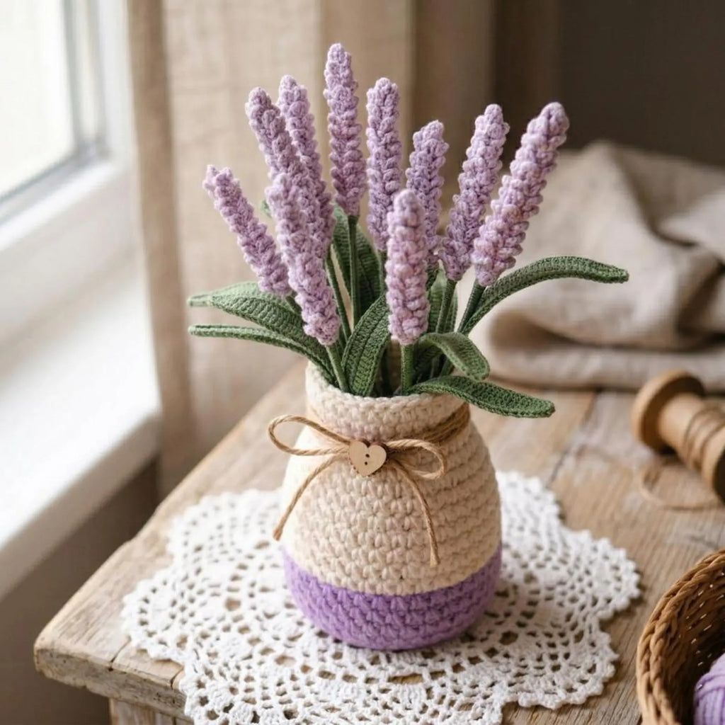 Handmade Crochet Lavender Bouquet, Light Purple & Purple Flowers, Desk Decor Home Gift