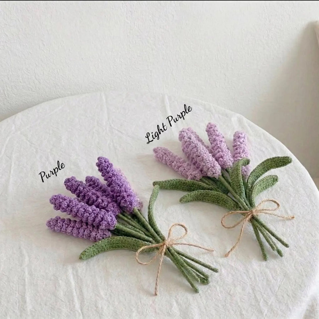 Handmade Crochet Lavender Bouquet, Light Purple & Purple Flowers, Desk Decor Home Gift