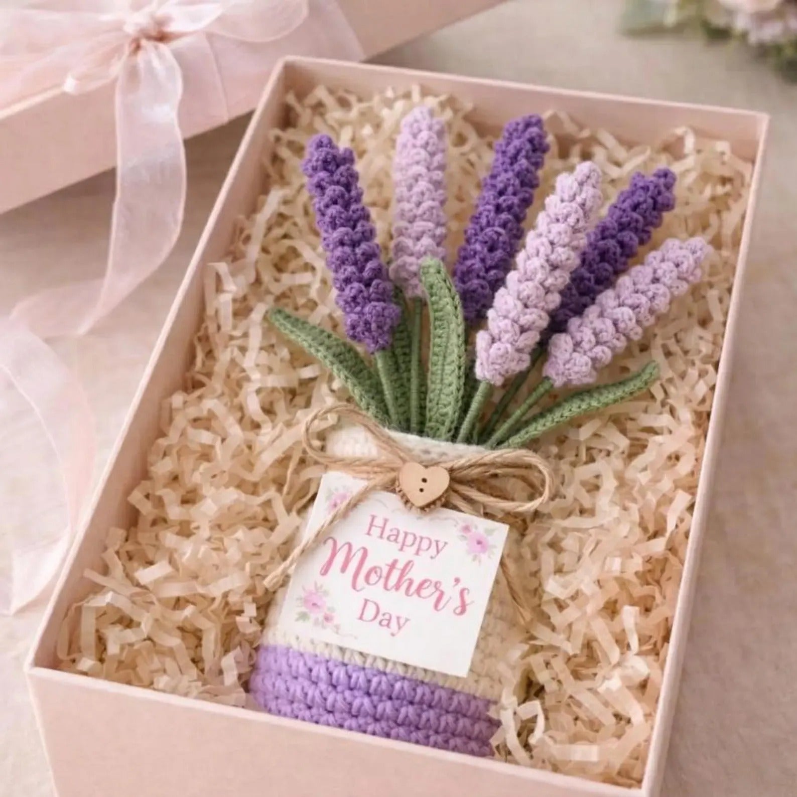 Handmade Crochet Lavender Bouquet, Light Purple & Purple Flowers, Desk Decor Home Gift
