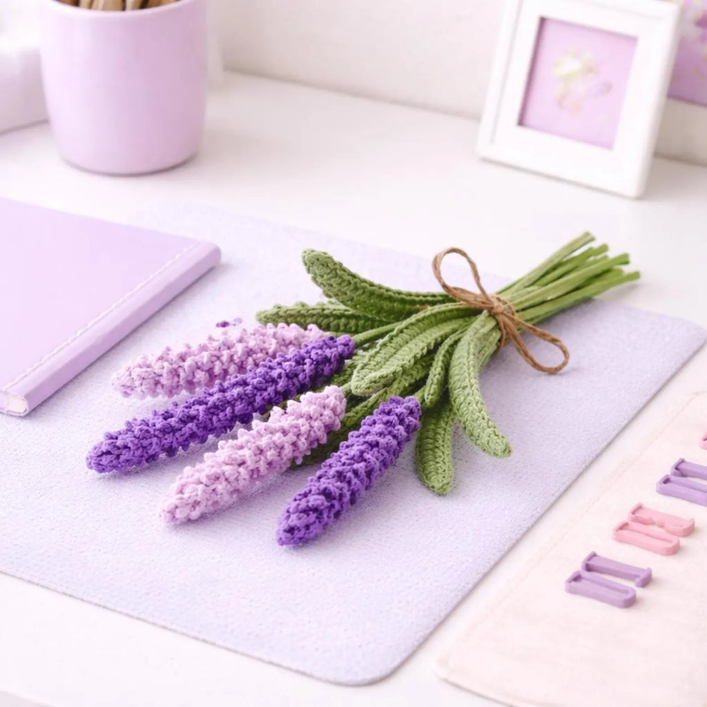 Handmade Crochet Lavender Bouquet, Light Purple & Purple Flowers, Desk Decor Home Gift