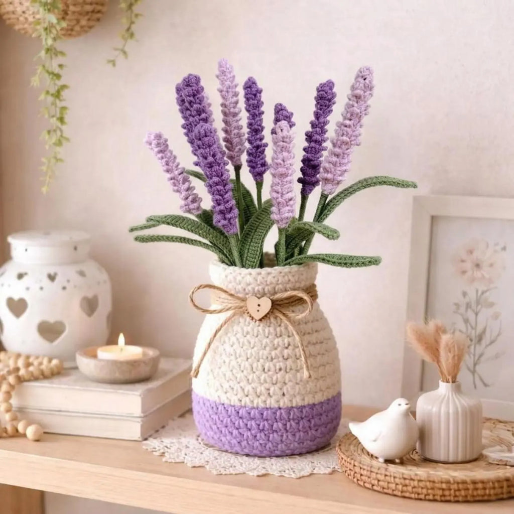 Handmade Crochet Lavender Bouquet, Light Purple & Purple Flowers, Desk Decor Home Gift