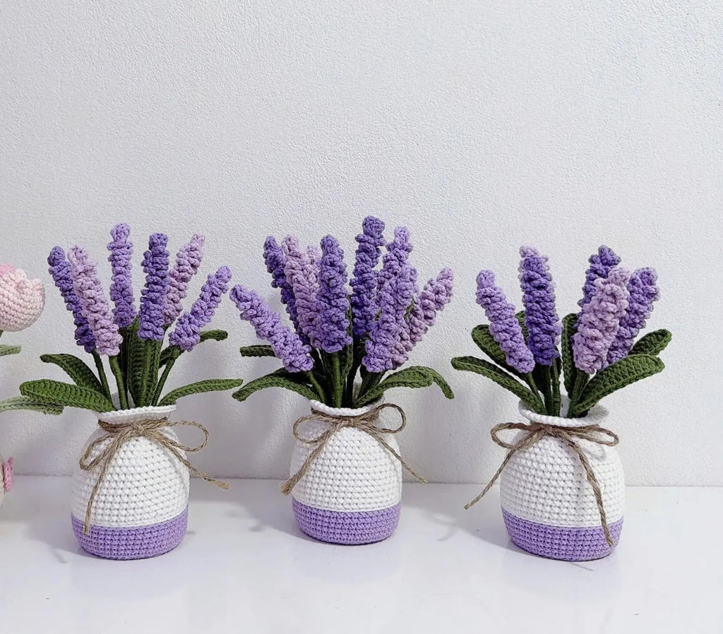 Handmade Crochet Lavender Bouquet, Light Purple & Purple Flowers, Desk Decor Home Gift