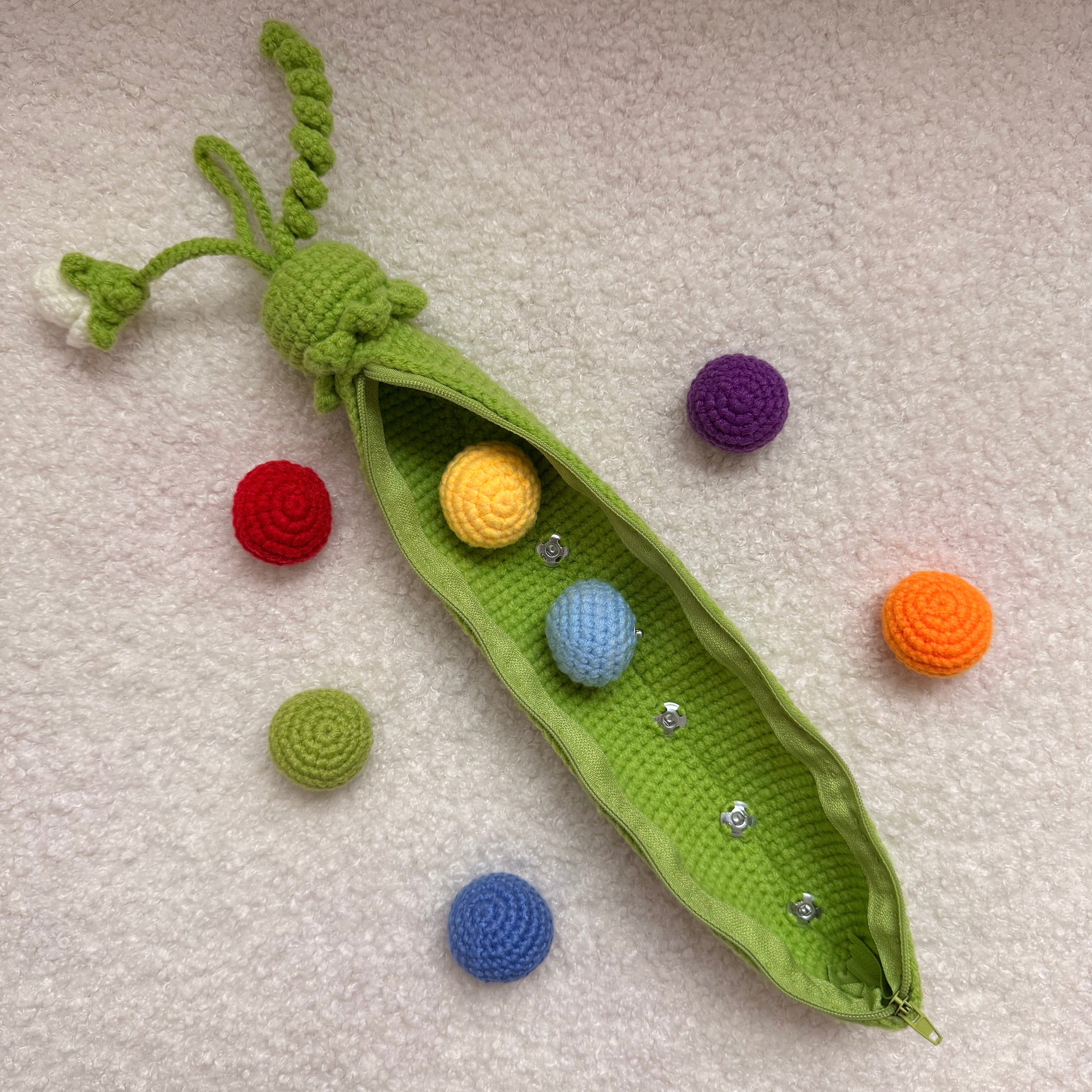 Crochet Rainbow Peas: Montessori Sensory Toy for Toddlers