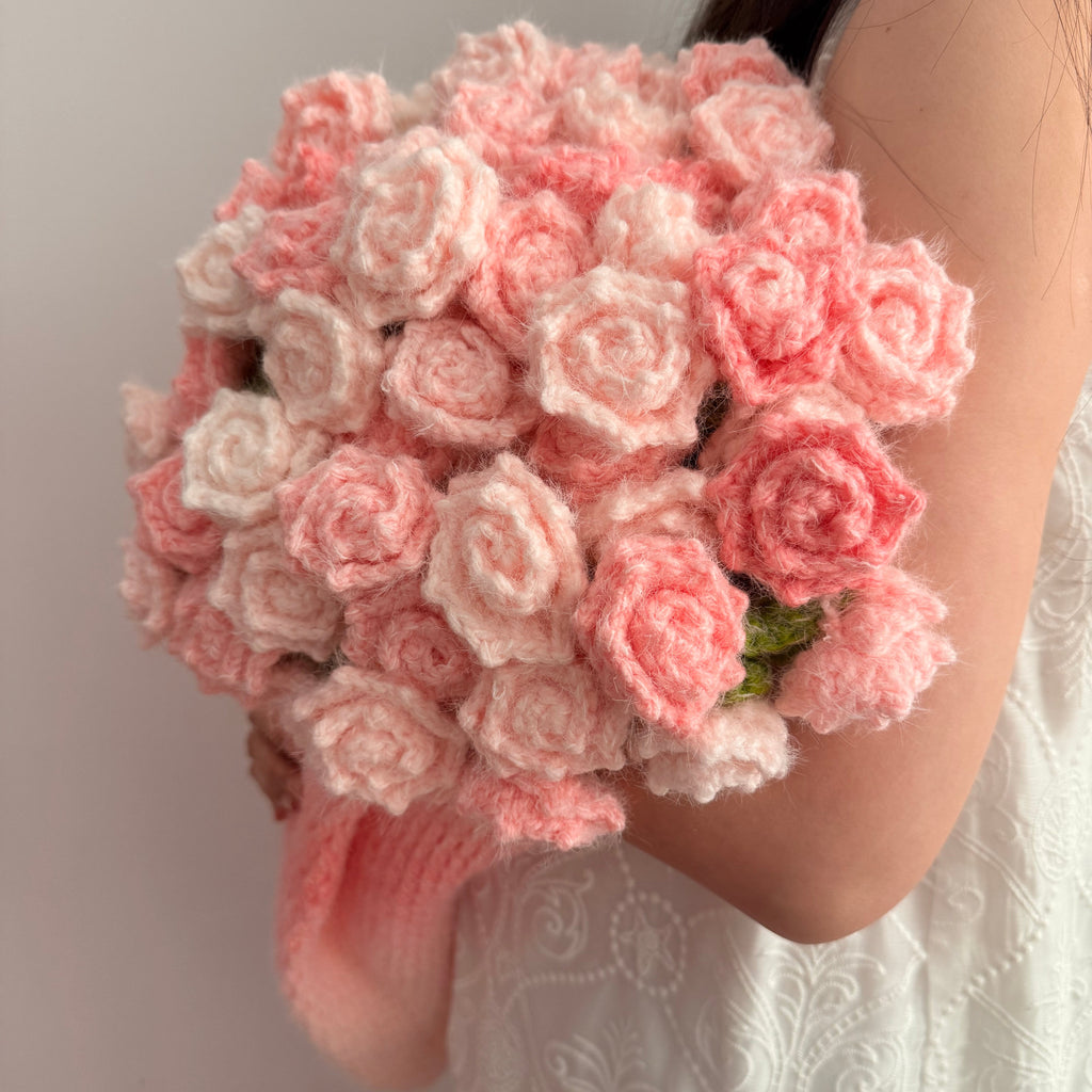Handmade Crochet Rose Blanket, Soft Pink Floral Throw, Cozy Elegant Home Decor (47 inches)