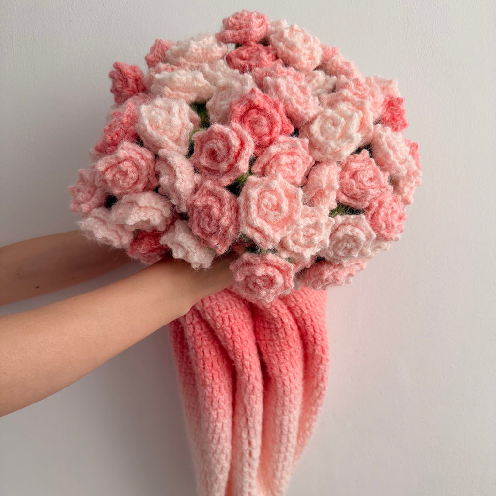 Handmade Crochet Rose Blanket, Soft Pink Floral Throw, Cozy Elegant Home Decor (47 inches)