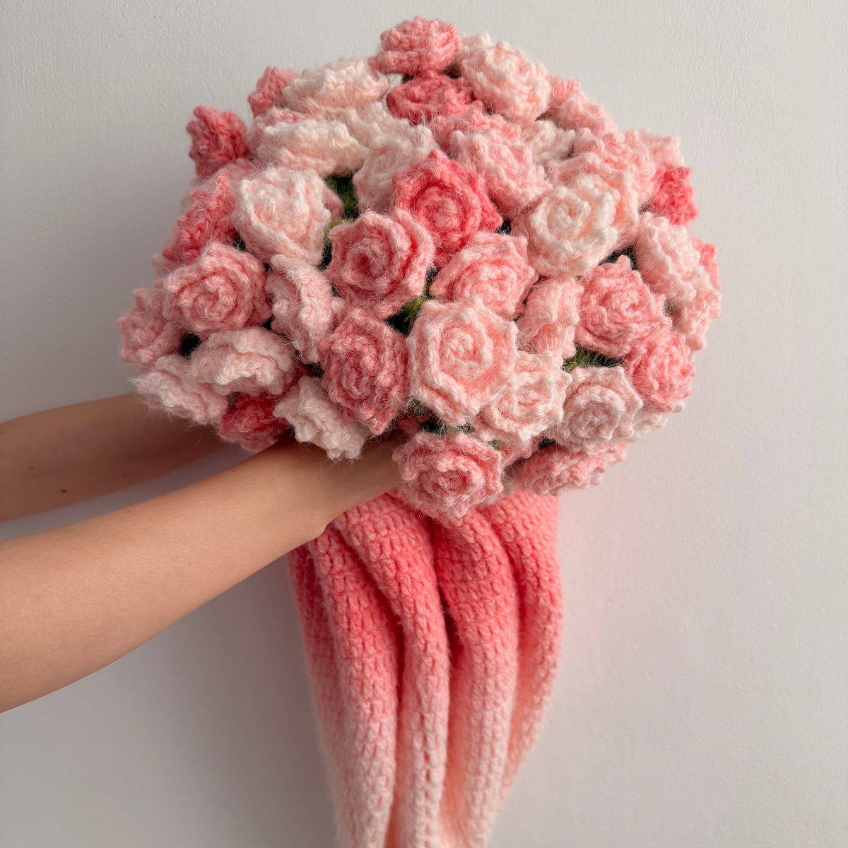 Handmade Crochet Rose Blanket, Soft Pink Floral Throw, Cozy Elegant Home Decor (47 inches)