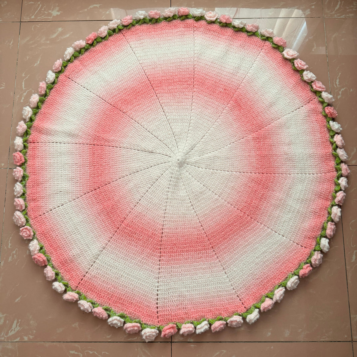 Handmade Crochet Rose Blanket, Soft Pink Floral Throw, Cozy Elegant Home Decor (47 inches)