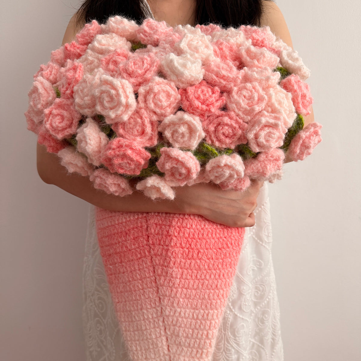 Handmade Crochet Rose Blanket, Soft Pink Floral Throw, Cozy Elegant Home Decor (47 inches)