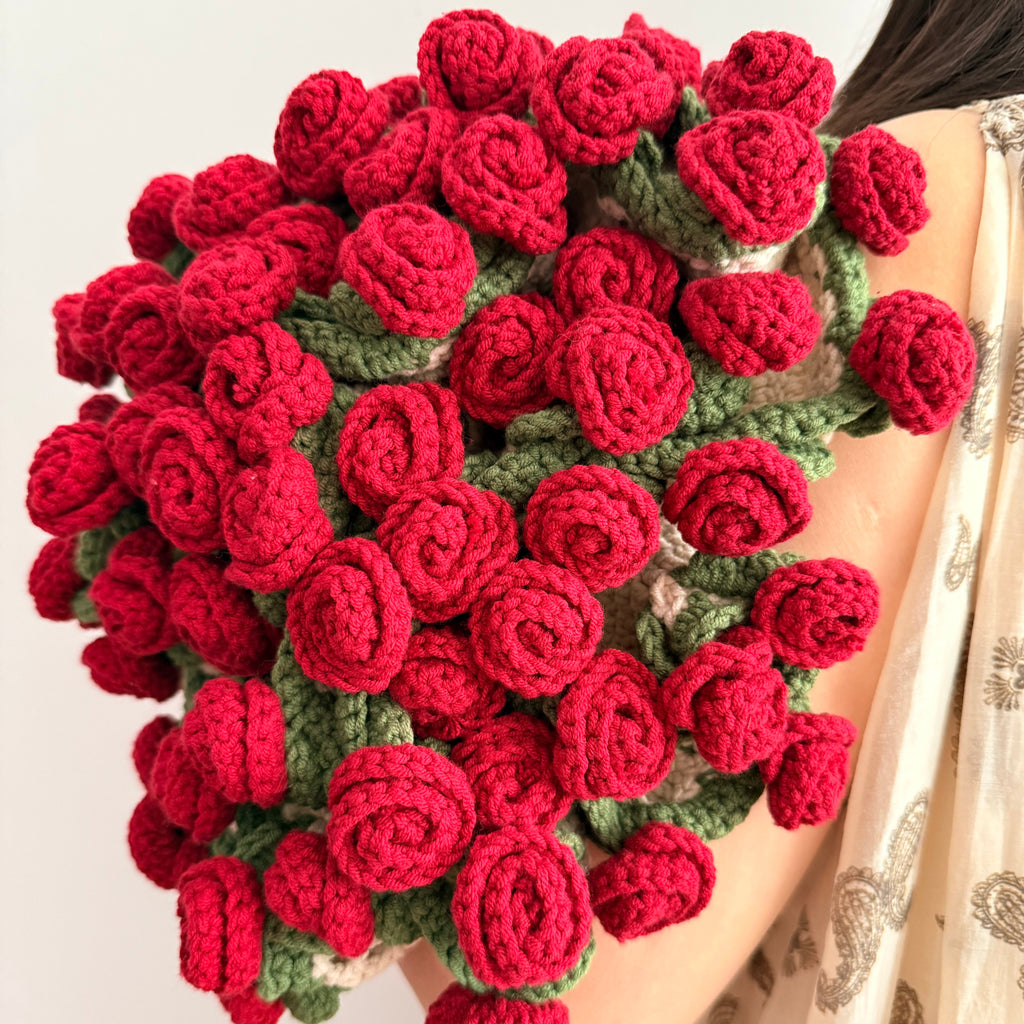 Handmade Crochet Red Rose Bouquet Blanket
