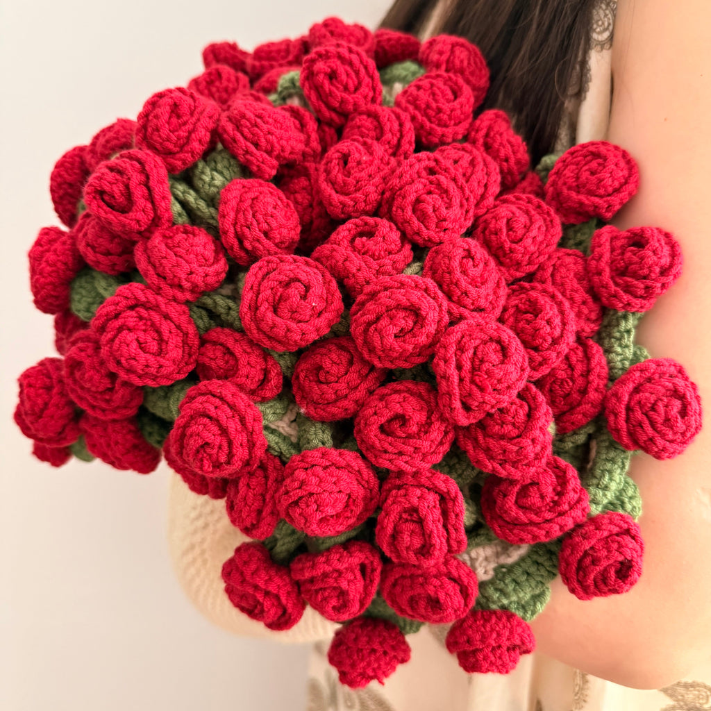 Handmade Crochet Red Rose Bouquet Blanket