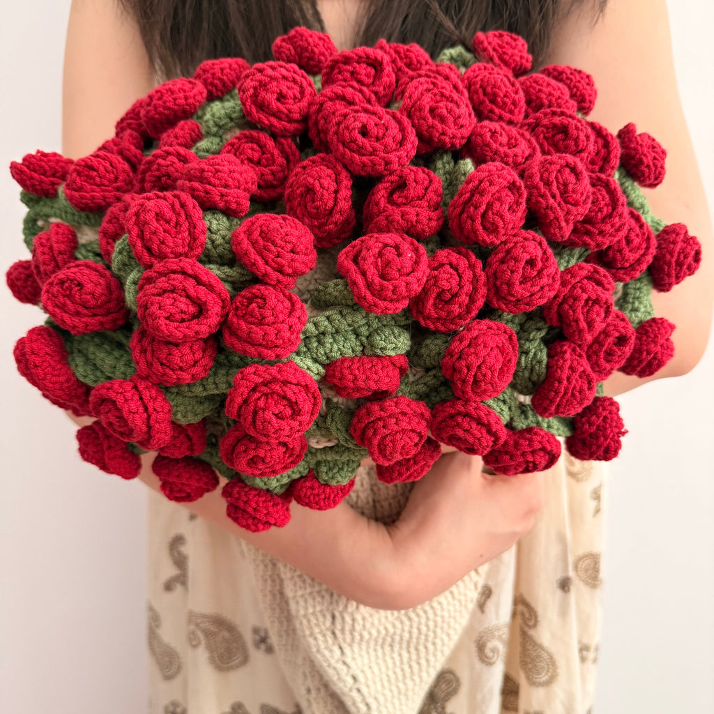 Handmade Crochet Red Rose Bouquet Blanket