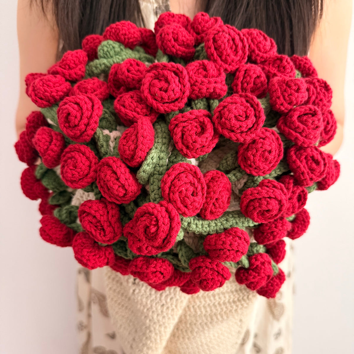 Handmade Crochet Red Rose Bouquet Blanket