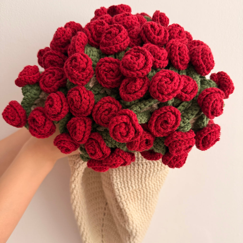 Handmade Crochet Red Rose Bouquet Blanket