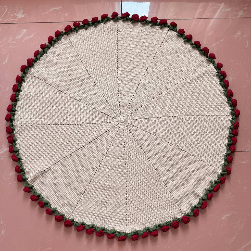 Handmade Crochet Red Rose Bouquet Blanket